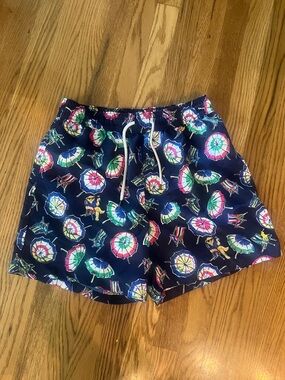 Polo Ralph Lauren Navy Swim Trunks with Bright Umbrella Print